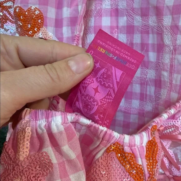 QUEEN OF SPARKLES Valentine's Day Pink and White Gingham Cakes and Pastries Dres - Picture 4 of 4